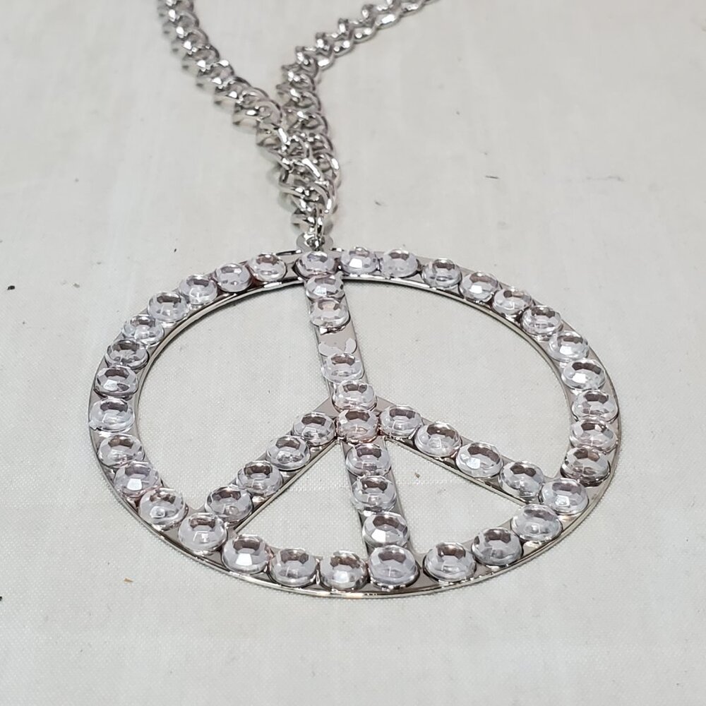 Bijou Iridescent Peace Sign silver with ribbon Necklace: - Picture 7 of 13